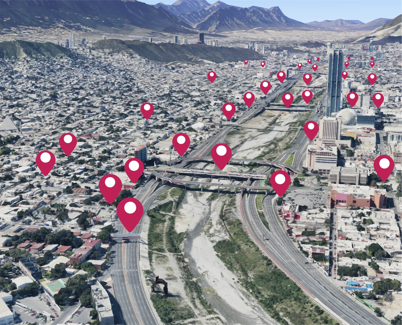 Vista de la ciudad con ubicaciones para publicidad exterior